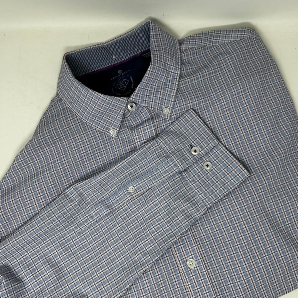 Con.Struct Mens XL Slim Fit Plaid Button Down Shirt Blue 4-Way-Stretch Wicking